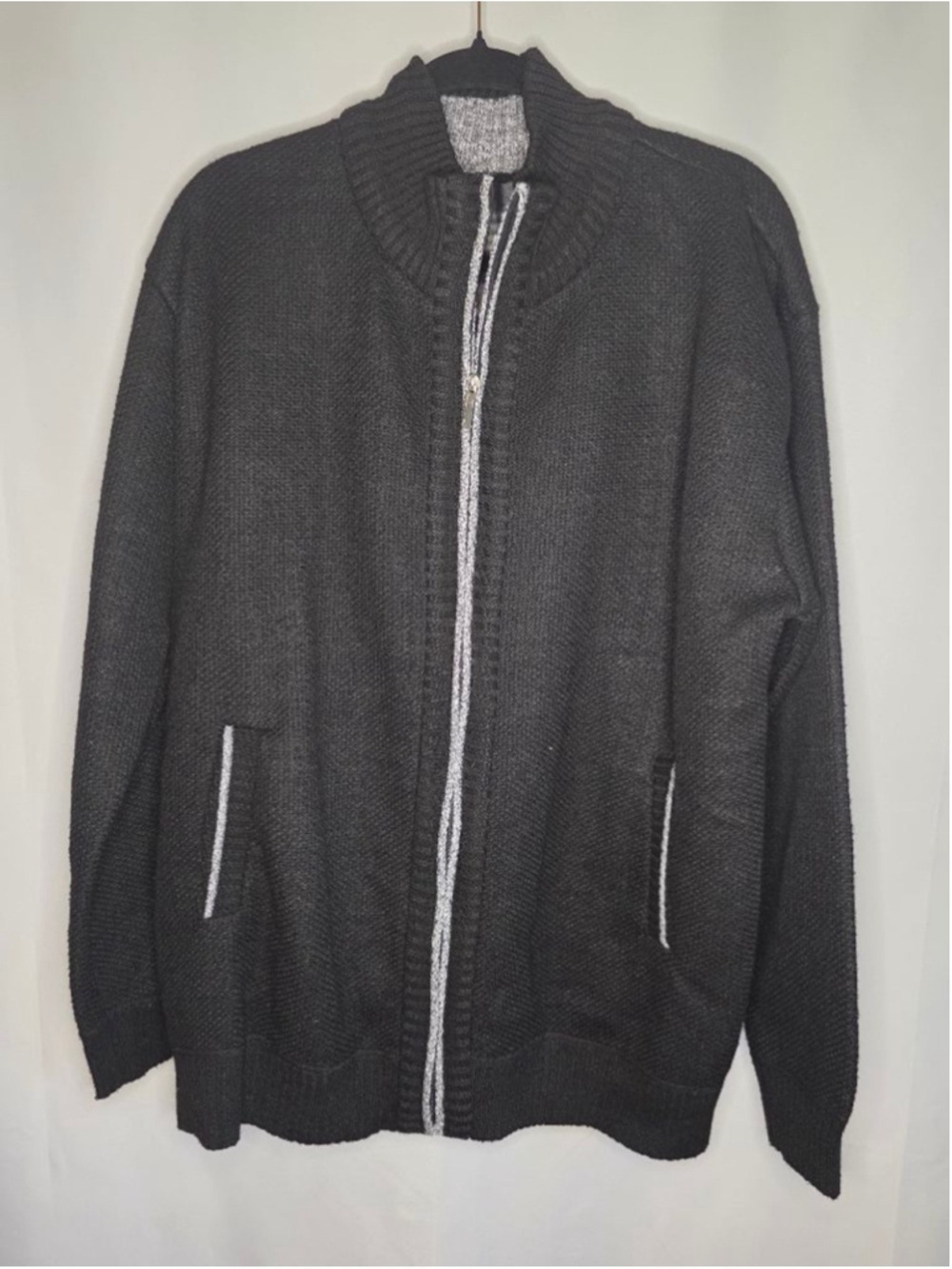 Men's Zip Up Sweater Large Extra Large Black Gray Knit